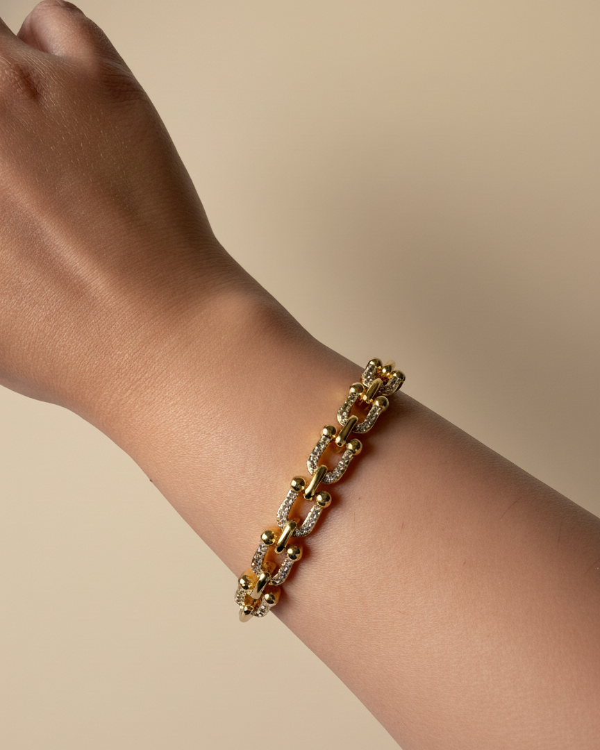 Golden Pavé U-Link Bracelet