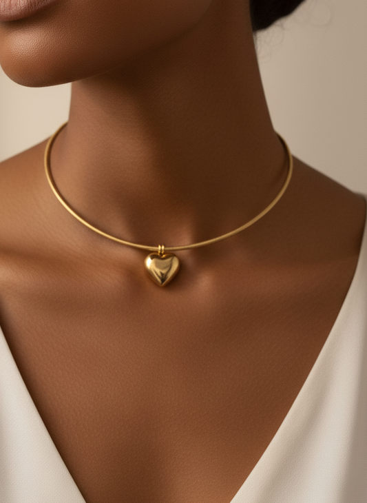 Puff Heart Torc Necklace