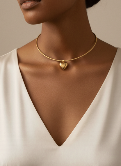 Puff Heart Torc Necklace