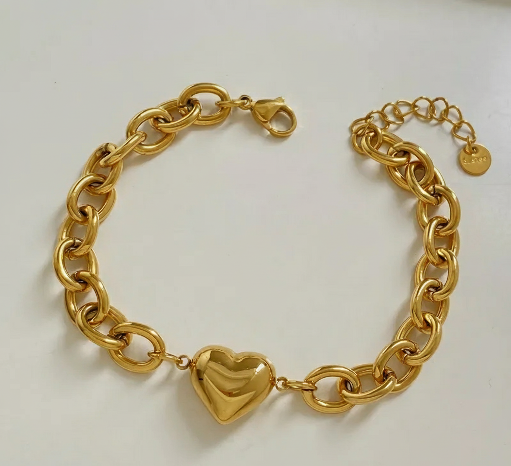 Puffed Heart Link Bracelet