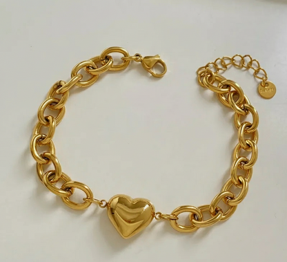 Puffed Heart Link Bracelet