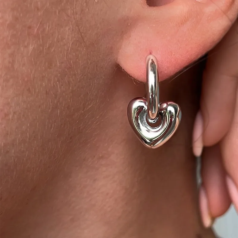 Heart Silver Hoops