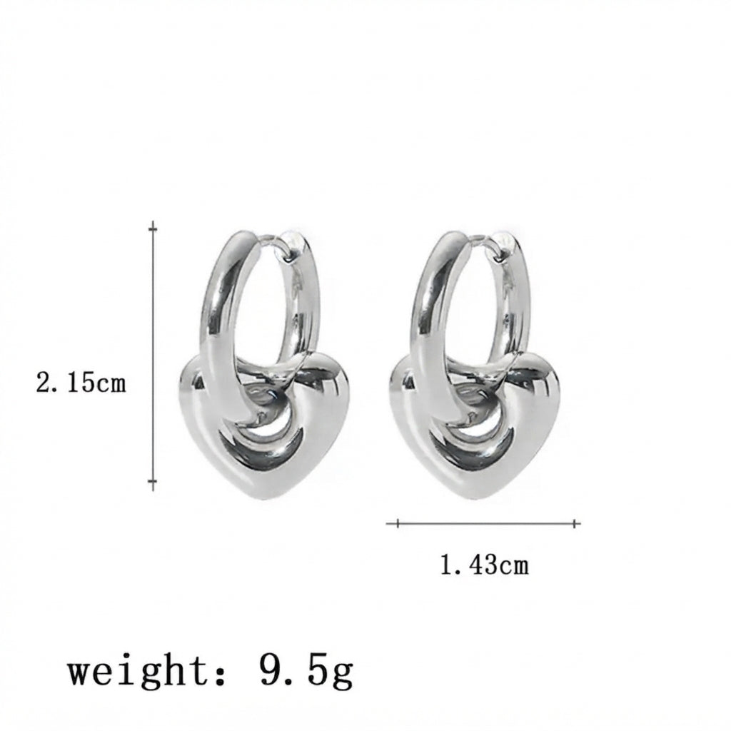 Heart Silver Hoops