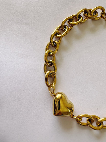 Puffed Heart Link Bracelet