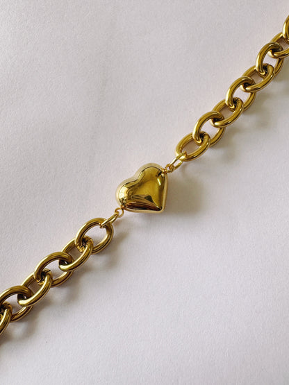 Puffed Heart Link Bracelet